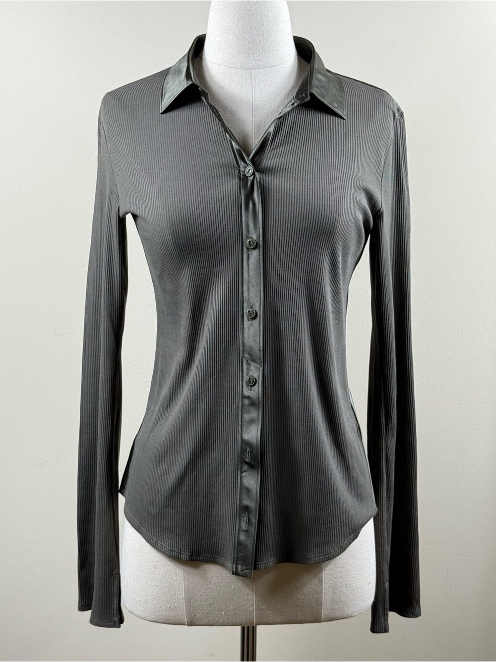 NWOT Olive rag & bone Ribbed Satin Combo Button Shirt S